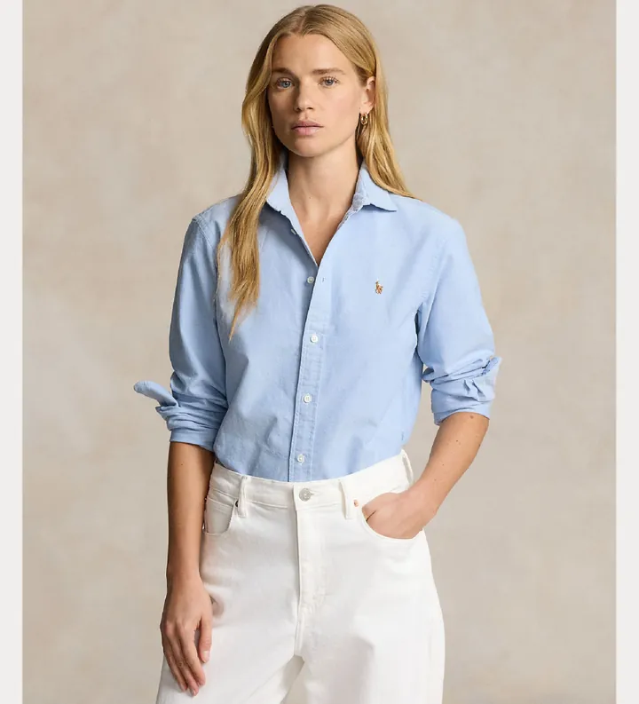 Polo Ralph Lauren para mujer. 211891377001 Camisa Oxford azul (34), Casual, Algodón, Clásico, Manga larga