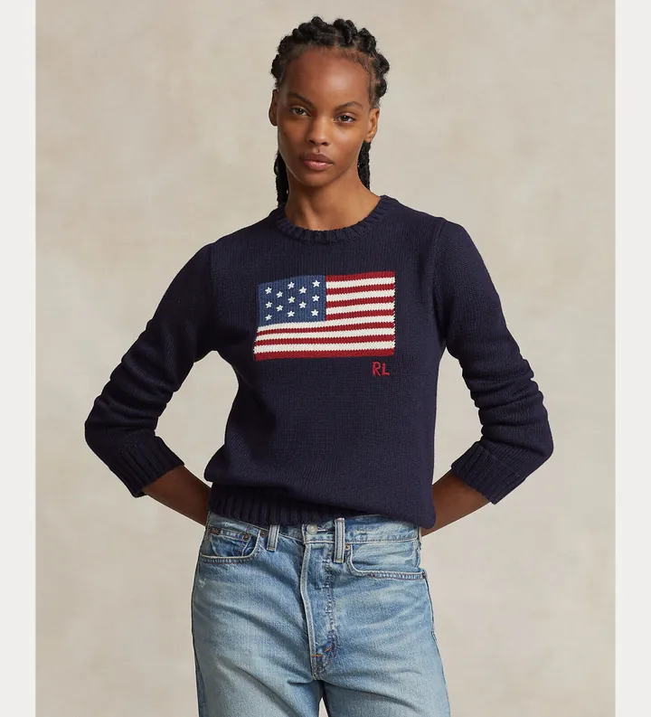 Polo Ralph Lauren para mujer. 211896939001 Jersey de algodón con bandera marino (L), Casual