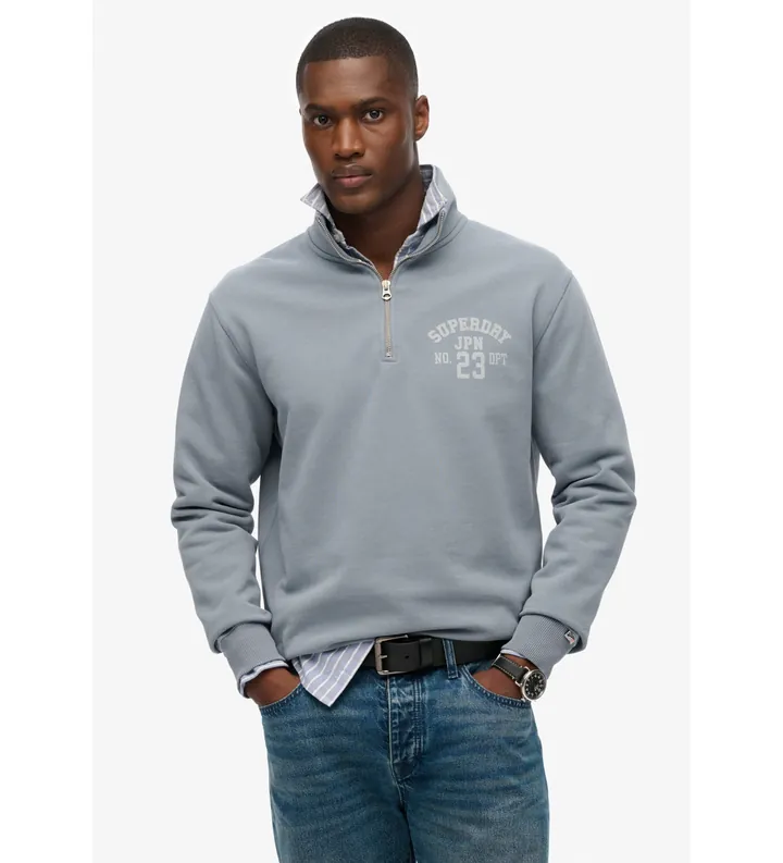 Superdry para hombre. M2014089A Sudadera Athletic Ess Half Zip azul (L), Casual, Poliéster