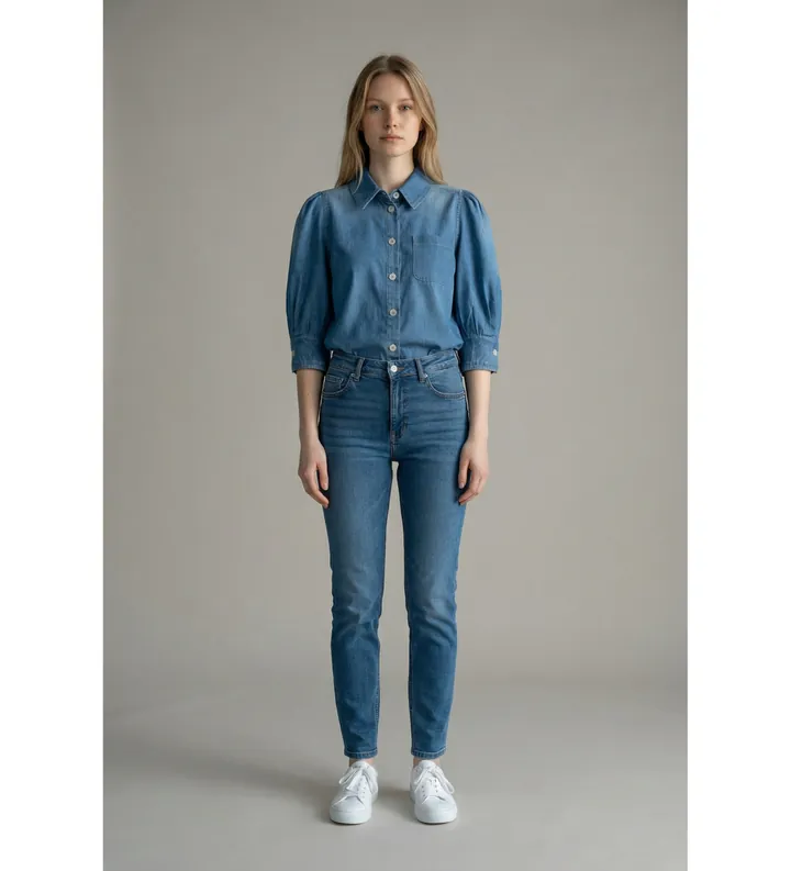 Marella para mujer. 2613111174200 Camisa Mlsromana azul (38), Casual, Manga corta, Lyocell