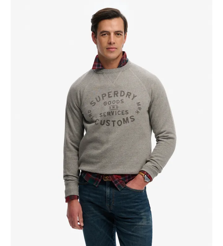 Superdry para hombre. M2014474A Sudadera Merchant Vintage Print gris (3XL), Casual, Algodón