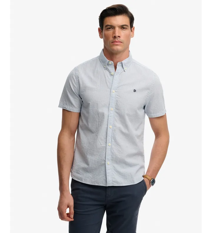 Superdry para hombre. M4011102A Camisa Classic Seersucker azul (3XL), Casual, Algodón, Clásico, Manga corta