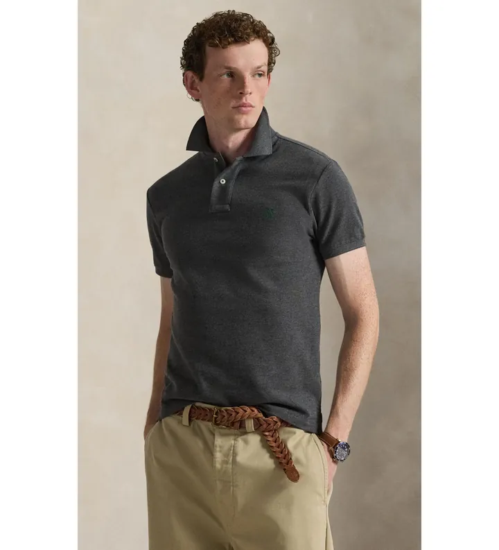 Polo Ralph Lauren para hombre. 710795080008 Polo de piqué Slim Fit gris (L), Casual, Algodón, Manga corta