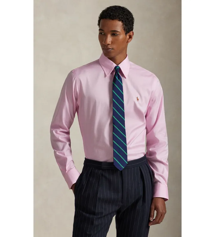 Polo Ralph Lauren para hombre. 712968980001 Camisa oxford Custom Fit rosa (37), Casual, Algodón, Clásico, Manga larga