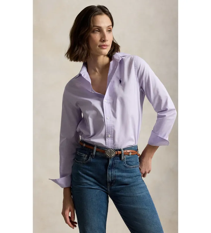 Polo Ralph Lauren para mujer. 211A92177013 Camisa de sarga de algodón Classic Fit lila (L), Casual, Clásico, Manga larga