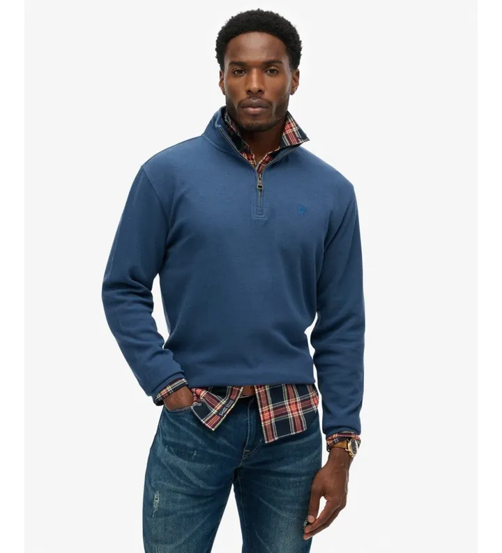 Superdry para hombre. M2014342A Sudadera con media cremallera RIB Half azul (L), Casual, Algodón