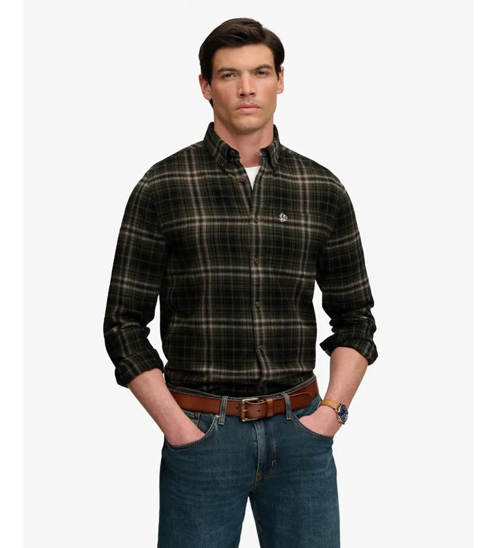 Superdry para hombre. M4011197A Camisa Cotton Lumberjack verde (L), Casual, Algodón, Manga larga