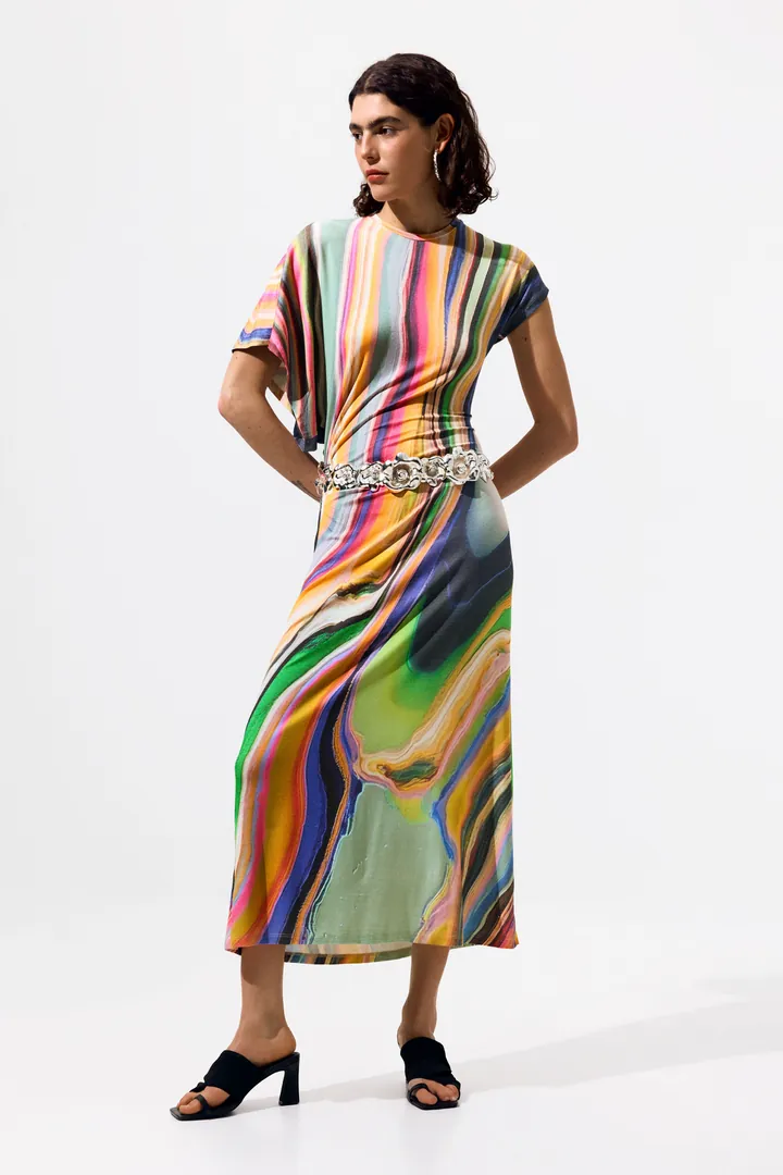 Desigual, Vestido ondas largo, Mujer, Viscosa, Verde, L