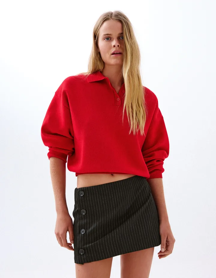 Bershka Falda Mini Botones Mujer L Blanco / Negro