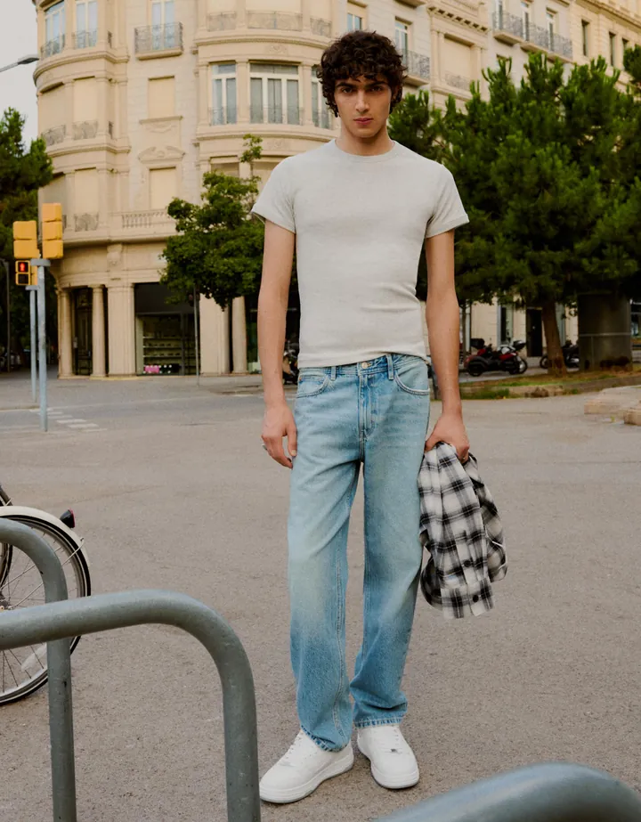 Bershka Jeans Straight Hombre 32 Azul Lavado