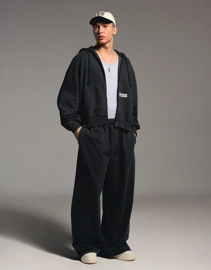 Bershka Pantalón Supper Baggy Hombre L Gris