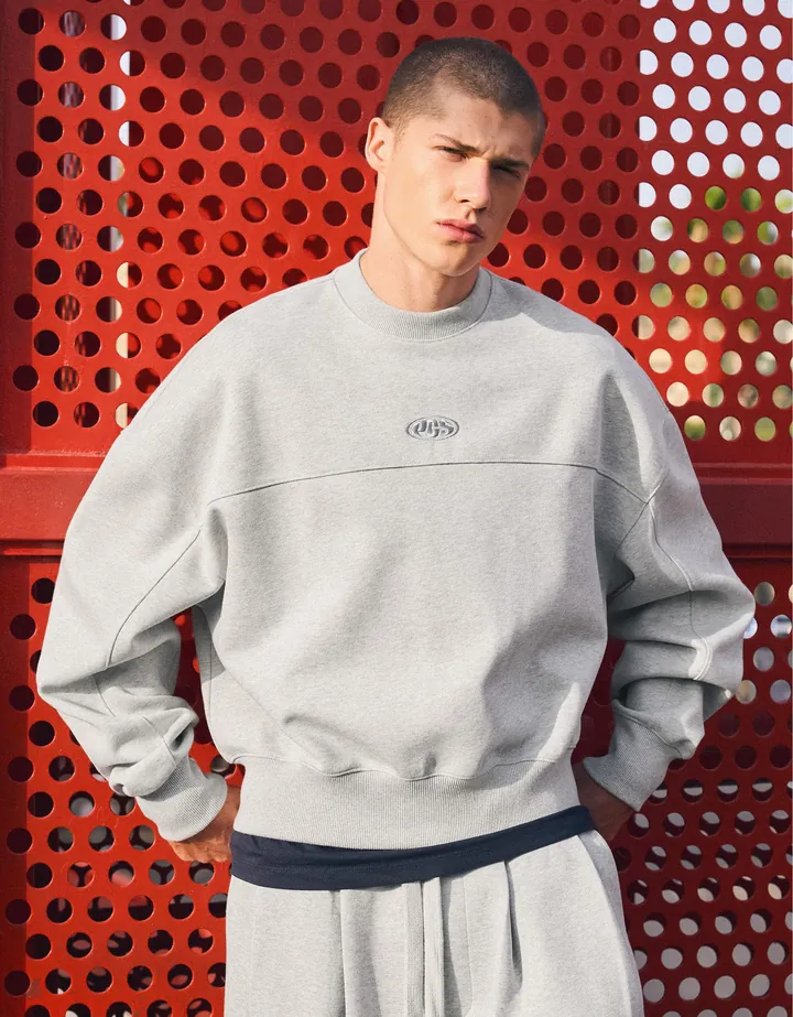 Bershka Sudadera Cuello Redondo Parche Hombre L Gris