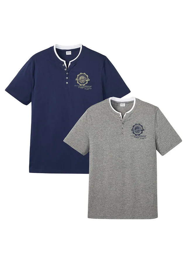 Camiseta de algodón orgánico puro con cuello henley y manga corta (2 unidades)