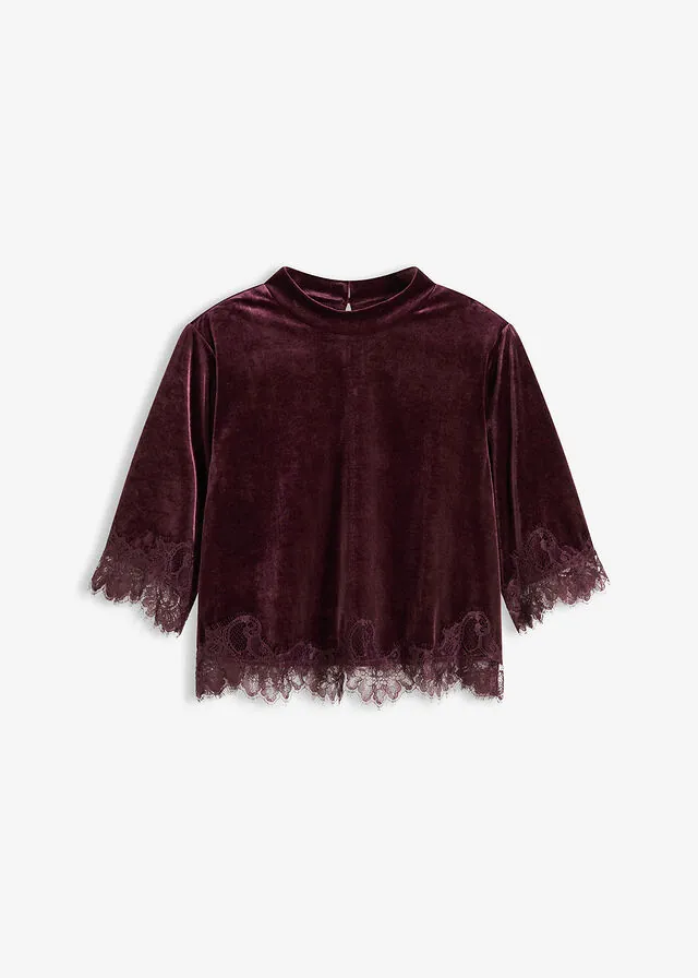 Camiseta de terciopelo con encaje