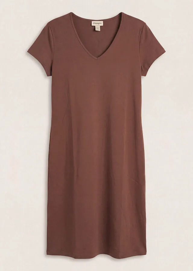 Vestido camisero de mezcla de algodón elástico