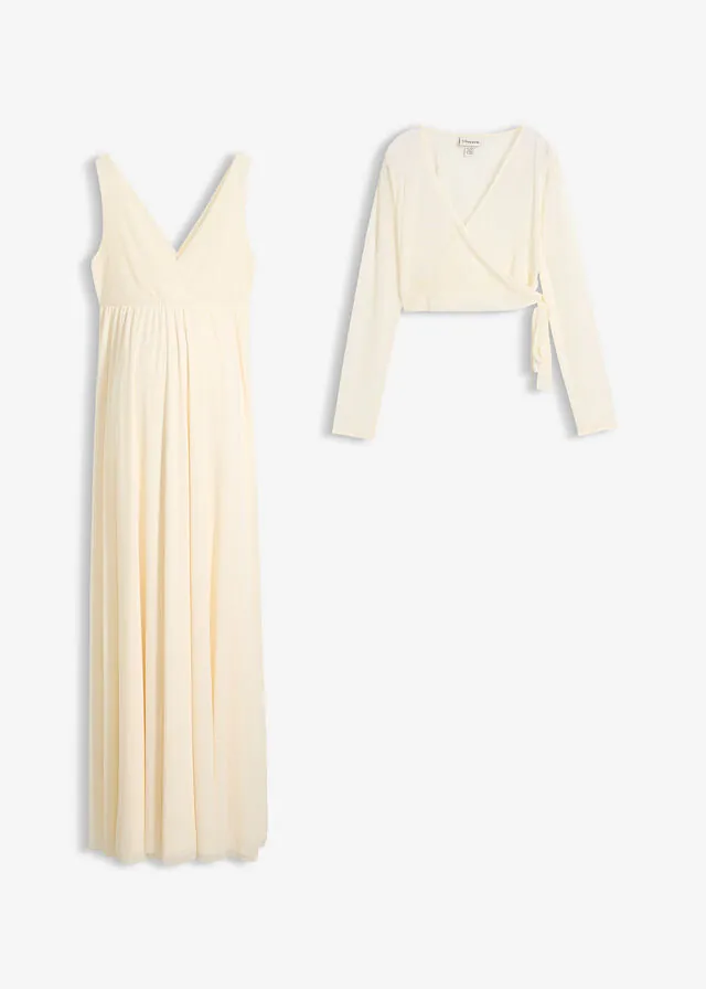 Vestido de boda premamá con chaqueta cruzada y función de lactancia (2 piezas)