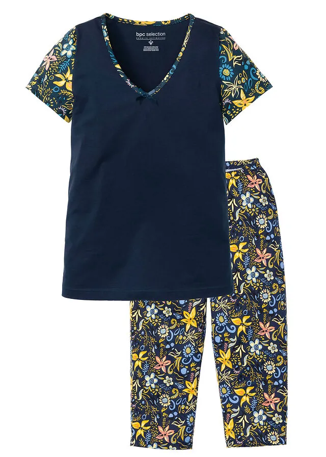 Pijama capri con mangas cortas, de algodón puro