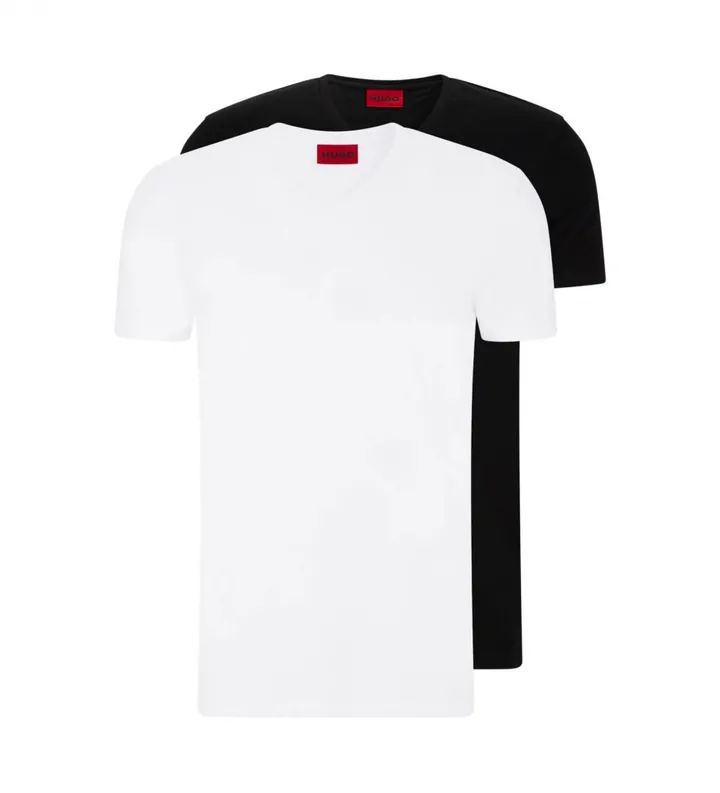 HUGO para hombre. 50325417 Pack 2 Camisetas Cuello Pico blanco, negro (3XL), Casual, Algodón, Manga corta, Sostenible