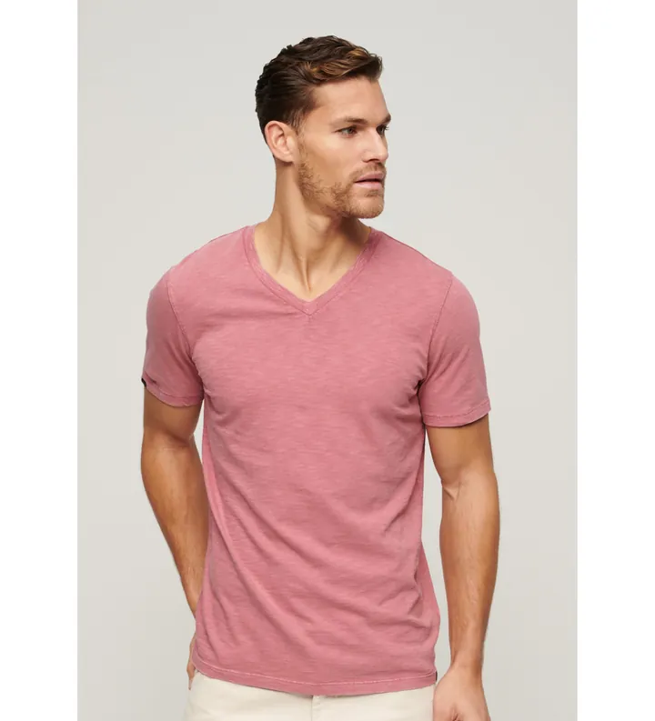 Superdry para hombre. M1011889A Camiseta flameada con cuello en V rosa (L), Casual, Algodón, Manga corta