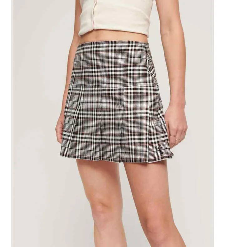 Superdry para mujer. W7210239A Minifalda plisada de tweed Vintage negro (L), Casual, Poliéster