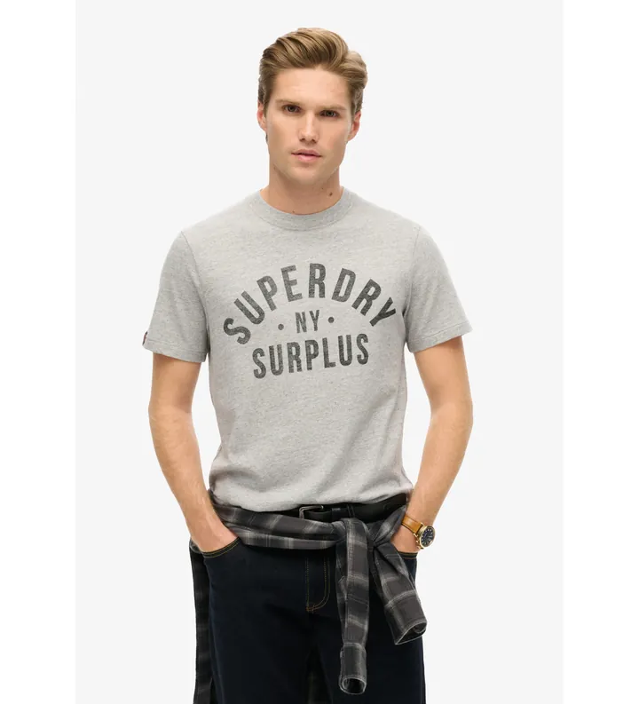 Superdry para hombre. M1012013A Camiseta Surplus gris (L), Casual, Algodón, Manga corta