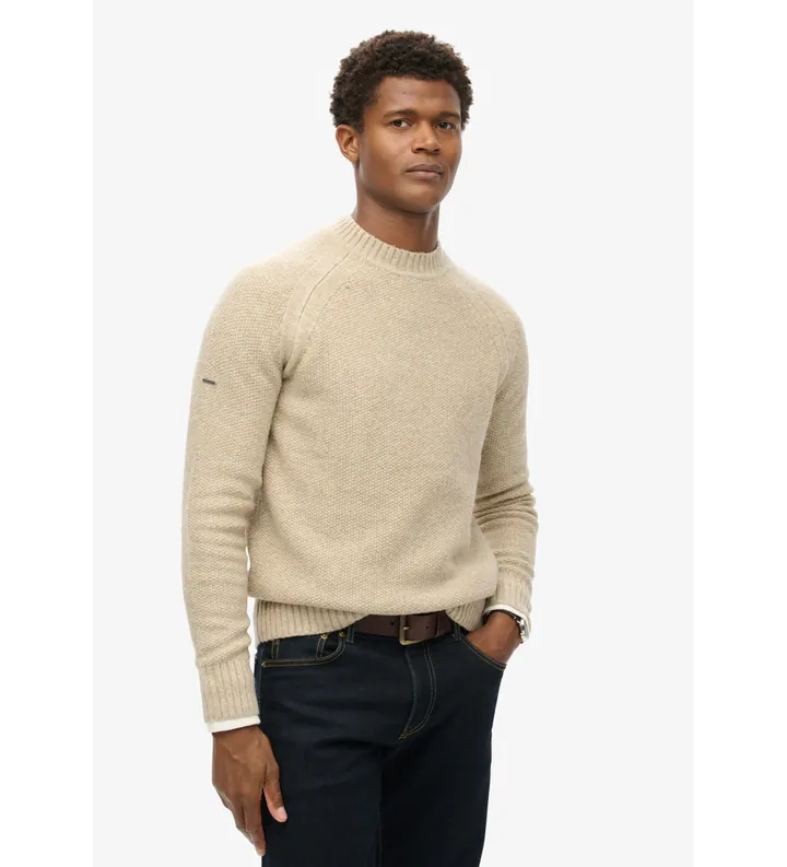 Superdry para hombre. M6110634A Jersey raglán grueso beige (L), Casual, Poliéster