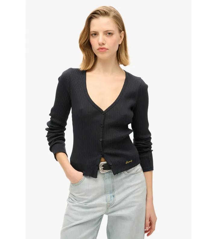 Superdry para mujer. W6011953A Cárdigan Essential marino (L/XL), Casual, Algodón