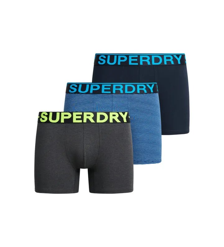 Superdry para hombre. M3110452C Set de 3 Bóxers Diseño azul, marino, negro (L), Homewear, Algodón