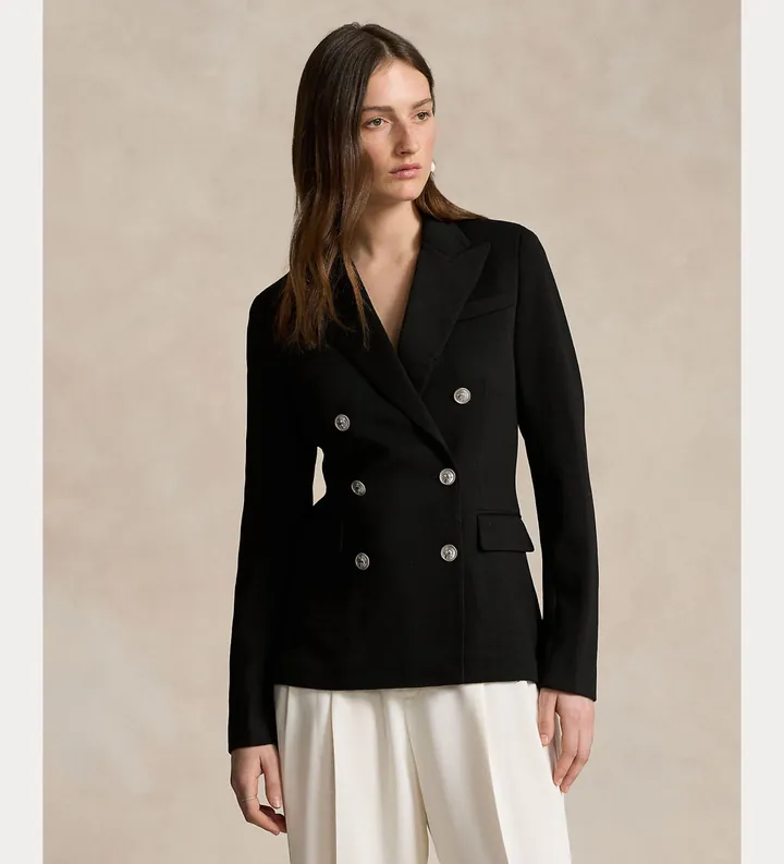 Polo Ralph Lauren para mujer. 211910134002 Blazer de punto con doble botonadura negro (34), Casual, Poliéster