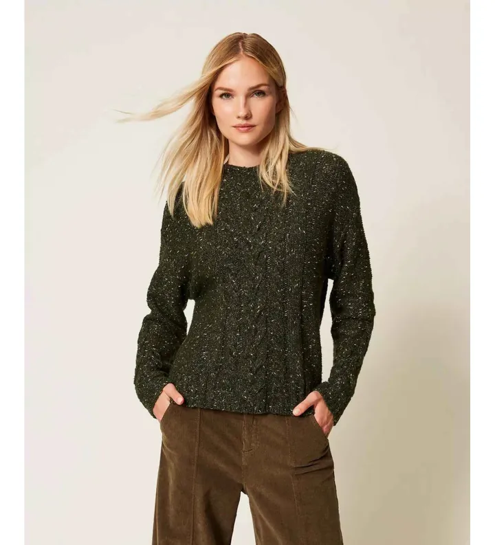 Twinset para mujer. 252TT3432 Jersey de mezcla de lana con lúrex verde (L), Casual