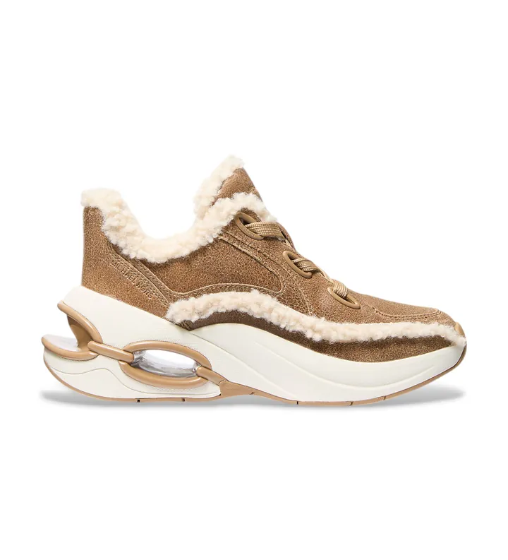 Michael Kors para mujer. 43F5TRFS3L Zapatilla Toni de piel desgastada y sherpa marrón (37), 5 a 8cm, Cordones, Casual