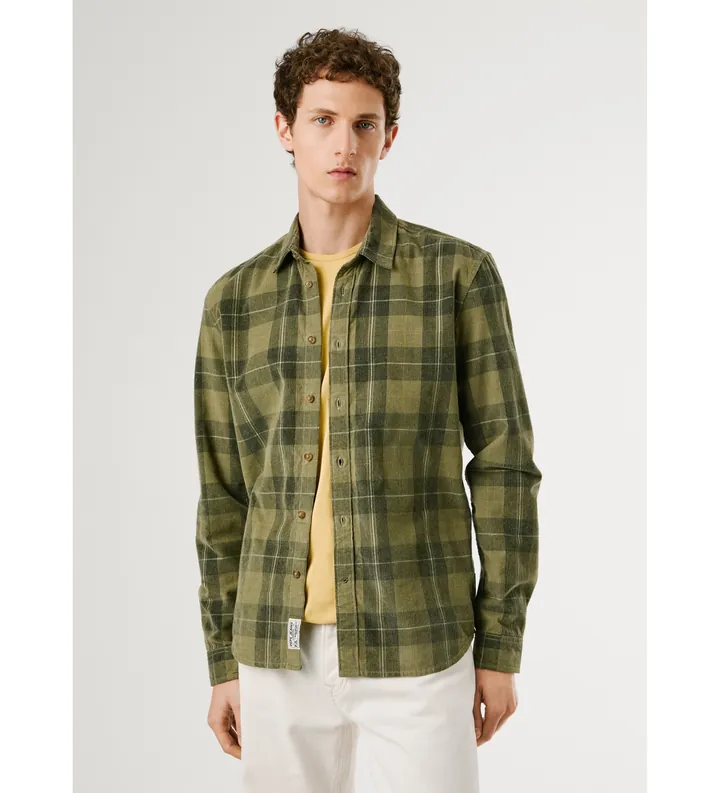 Pepe Jeans para hombre. PM3090833 Camisa Caster verde (L), Casual, Algodón, Manga larga