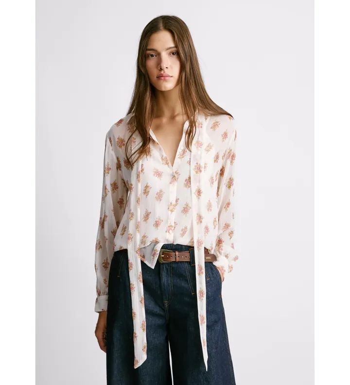 Pepe Jeans para mujer. PL3051269 Blusa Nazareth blanco (L), Casual, Poliéster, Manga larga