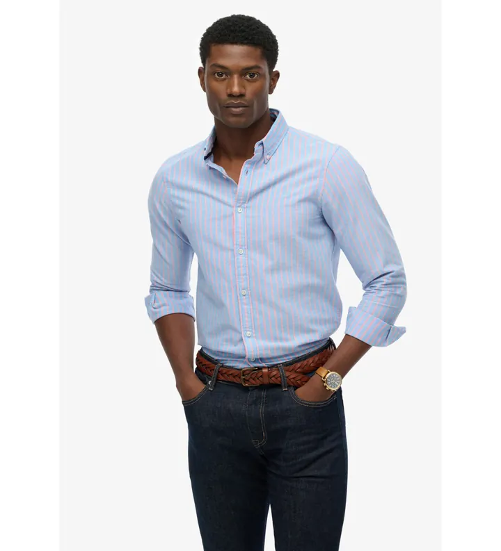 Superdry para hombre. M4011037A Camisa Classic Oxford azul oscuro (L), Casual, Algodón, Manga larga