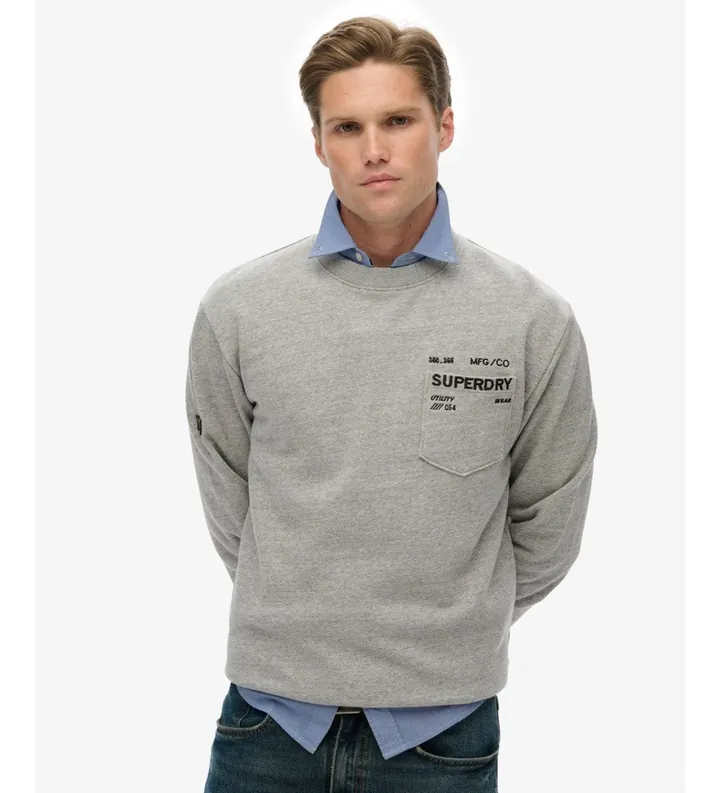 Superdry para hombre. M2014294A Sudadera Utility Loose gris (L), Casual, Algodón