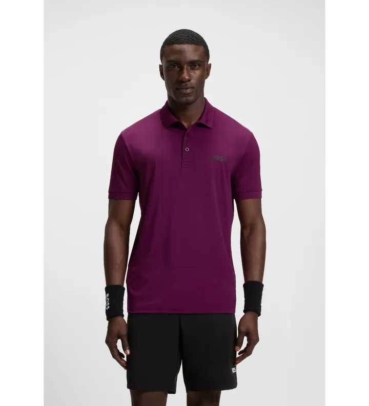 BOSS para hombre. 50545692 Polo con ilustración a cuadros lila (XXL), Casual, Deportivo, Tenis/Padel, Manga corta, Poliéster Reciclado, Sost