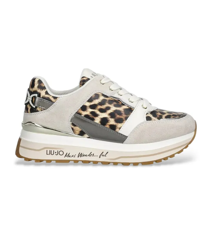 Liu Jo para mujer. BA6011PX811S3956 Zapatillas Wonder Maxi 91 animalprint (36), Piel, 3 a 5cm, Cordones, Casual, Animal print