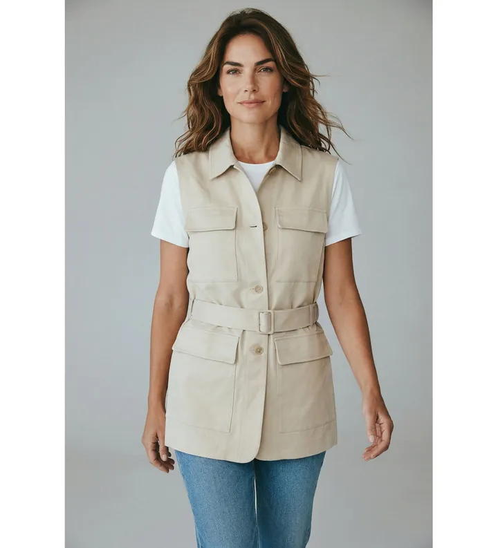 Semicouture para mujer. S6SM02 Chaleco Katee beige (42), Casual, Lino