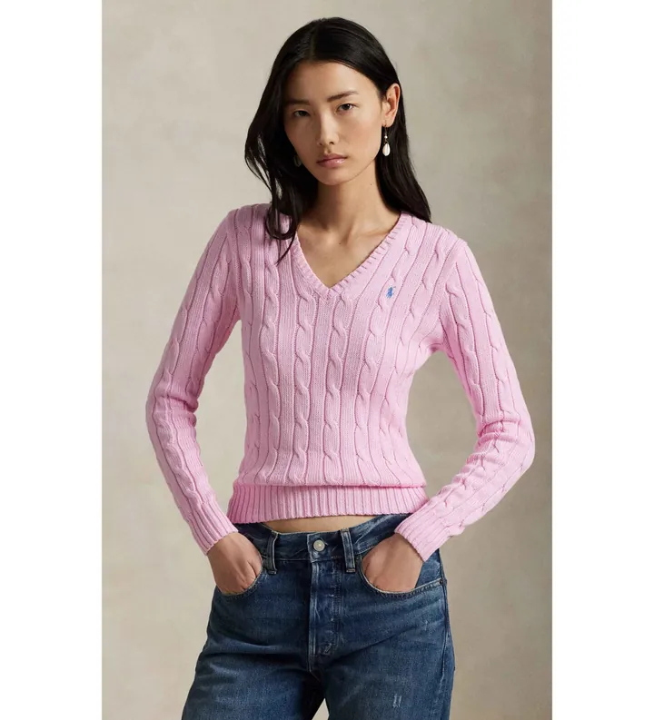 Polo Ralph Lauren para mujer. 211971870006 Jersey de algodón en punto de ochos rosa (L), Casual