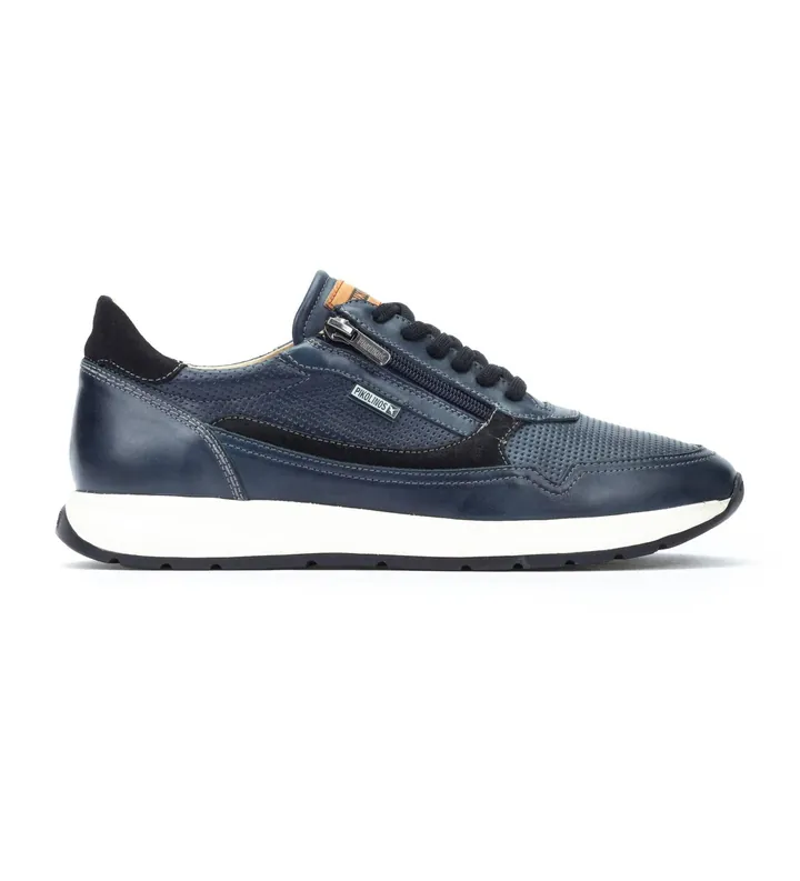 Pikolinos para hombre. M2B-6263C1 Zapatillas de piel Getafe azul (41), Plano, Cordones, Cremallera, Casual
