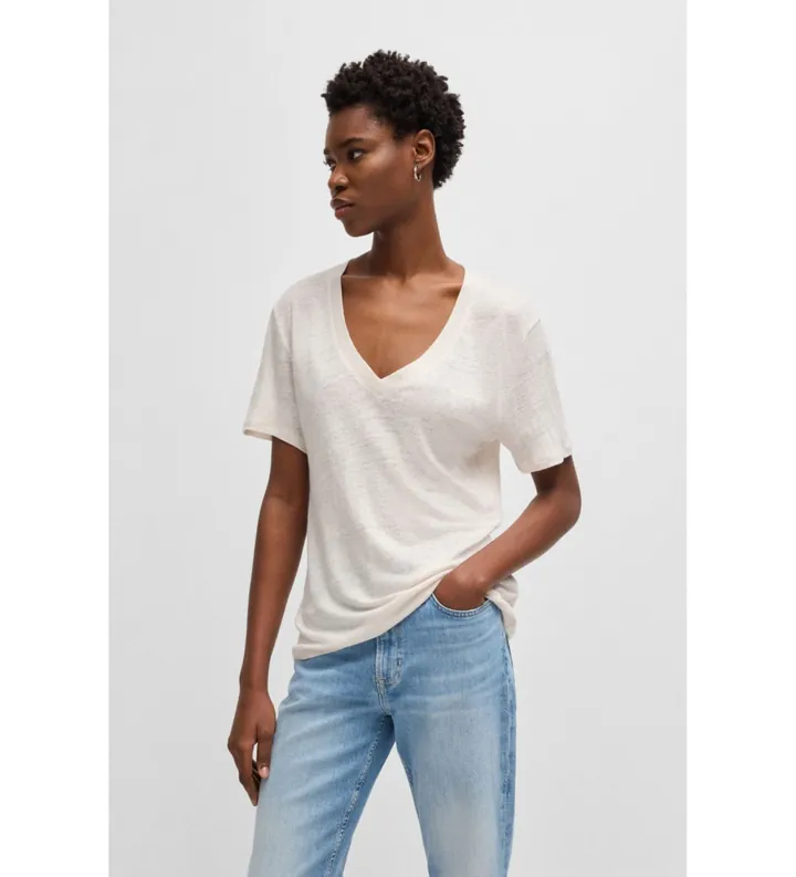 BOSS para mujer. 50538645 Camiseta Ela beige (M), Casual, Algodón, Manga corta