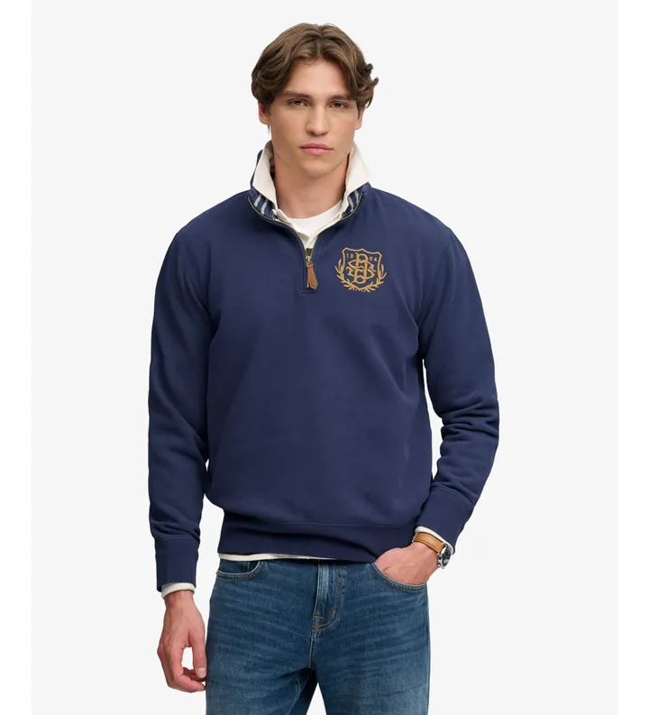 Superdry para hombre. M2014556A Sudadera con media cremallera Gothic Varsity marino (L), Casual, Algodón