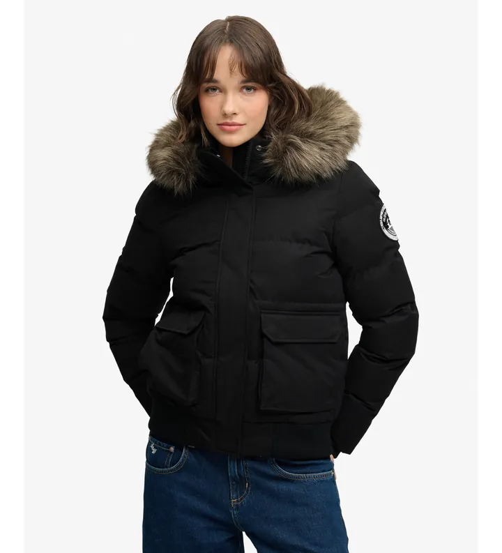 Superdry para mujer. W5012135A Cazadora bomber Everest Ella negro (L), Casual, Poliéster
