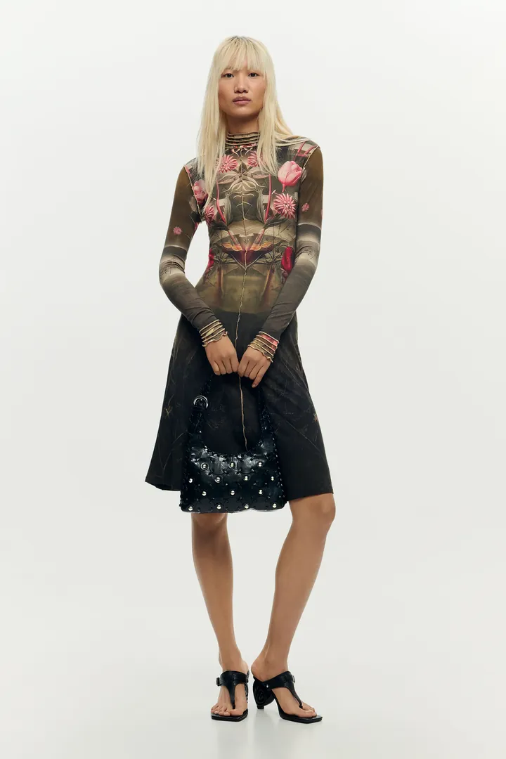 Desigual, Vestido espejo paisaje, Mujer, Viscosa, Negro, L