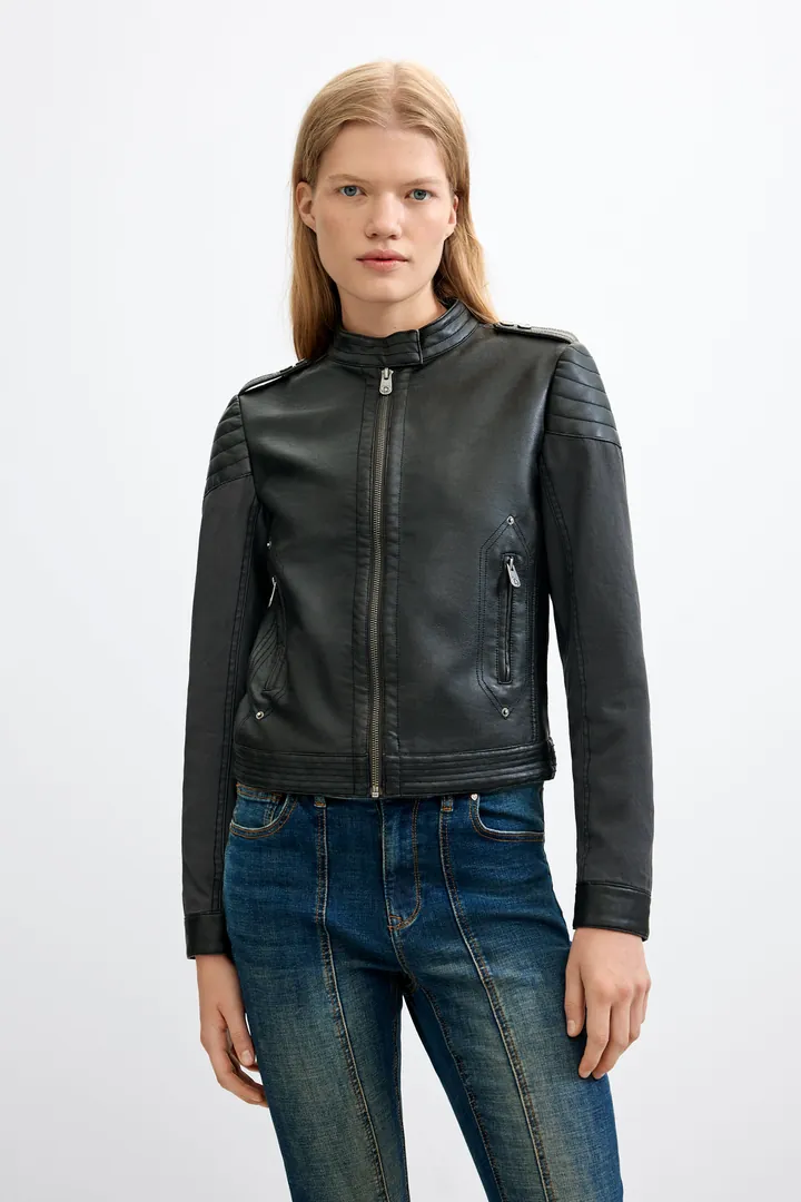 Desigual, Cazadora Efecto Piel, Mujer, Negro, L