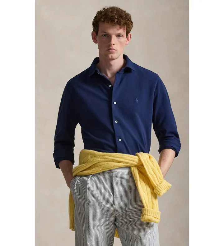 Polo Ralph Lauren para hombre. 710A12399002 Camisa de piqué ultraligera marino (L), Casual, Fiesta, Algodón, Clásico, Manga larga