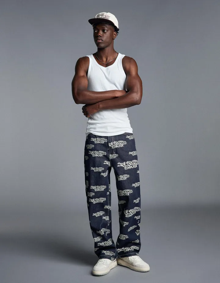 Bershka Jeans Jacquard Hombre 34 Marino