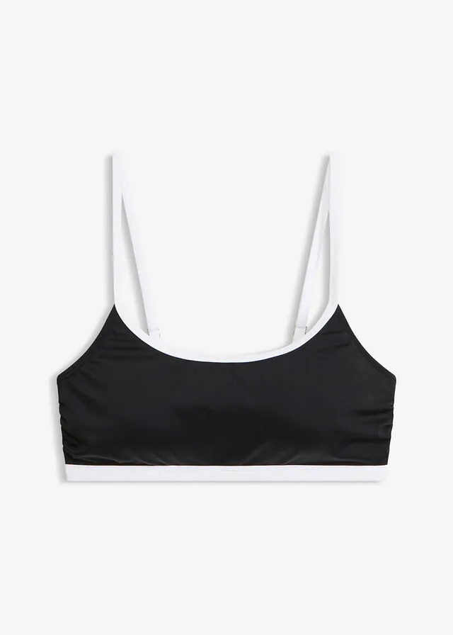 Top de bikini tipo bustier con costuras blancas en contraste
