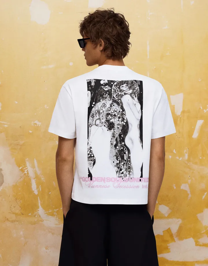 Bershka Camiseta Manga Corta Print Klimt Hombre L Blanco