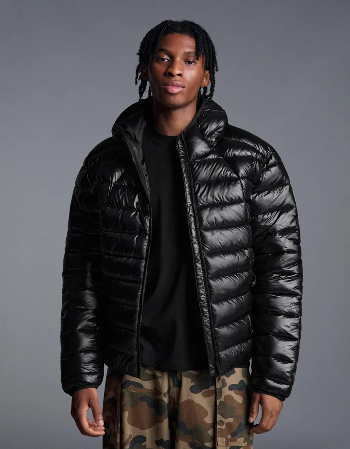 Bershka Cazadora Acolchada Ultraligera Hombre L Negro